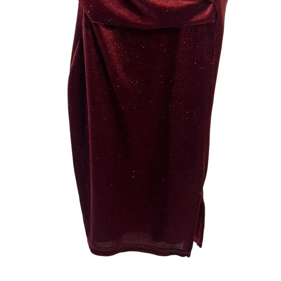 Windsor Red Sparkle Glitter Bodycon Dress Velour Draped V Neck Spaghetti Straps - Picture 5 of 5